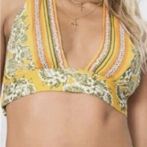 Free People Yellow and Green Patterned Crop Top